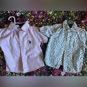 Set of Two Boys’ Cotton Button-Up Shirts - Pink & Shark Print
